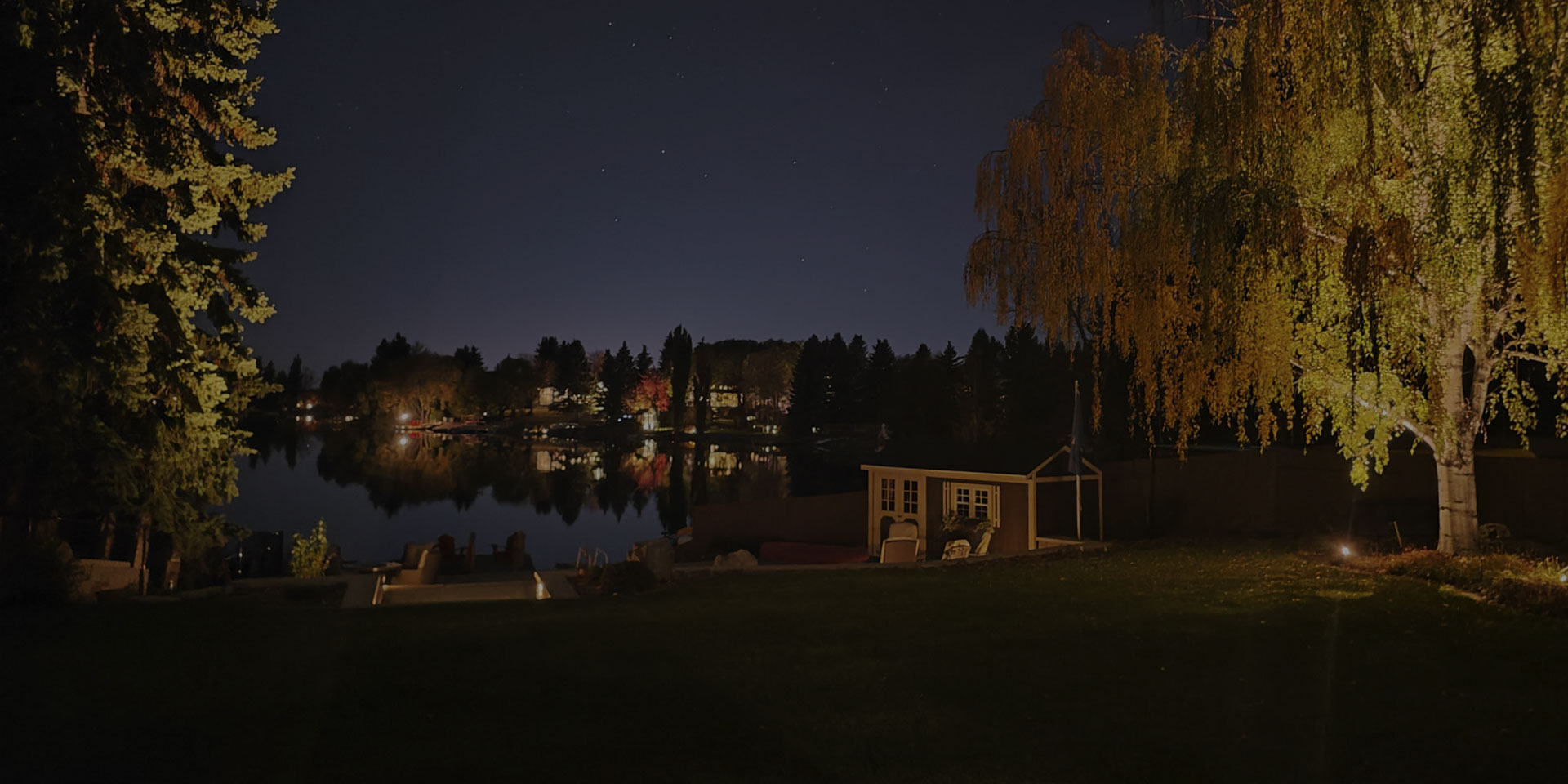 Backyard night with outdoor lightning