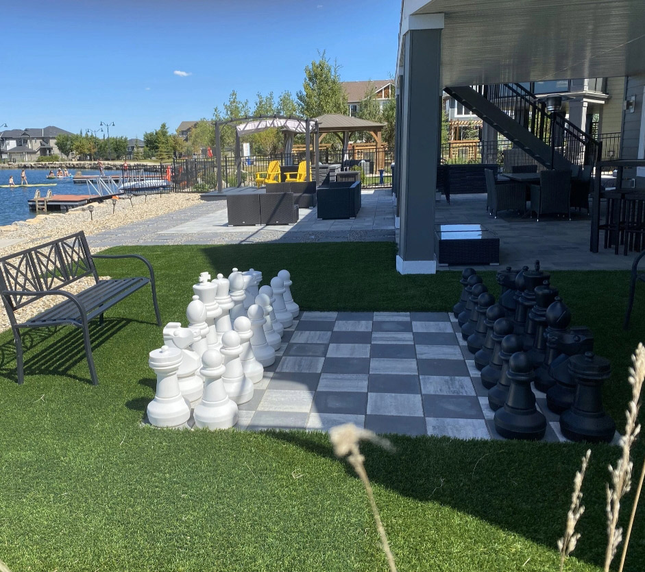 Outdoor turf with chess board