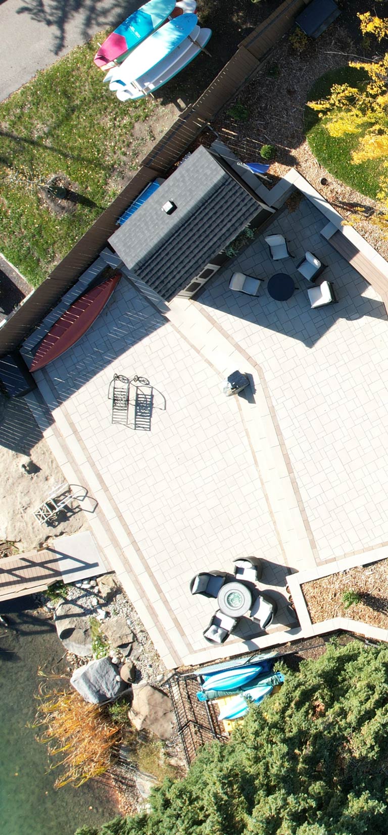 Overhead of landscaped backyard patio mobile