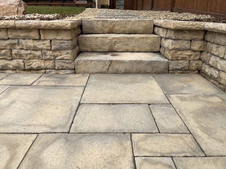 Paver patio with stone steps 768x576